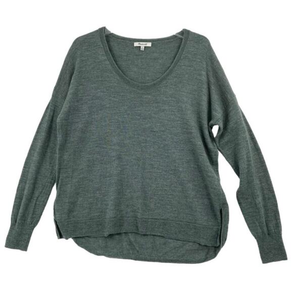 Madewell Sweaters - Madewell Merino Wool Sweater Women's Size M Grayish Green High Low Hem